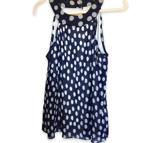 Jonathan Martin Blouse Racerback Mini Pleat Polka Dot Blue and White Women Sz XL - Picture 1 of 5